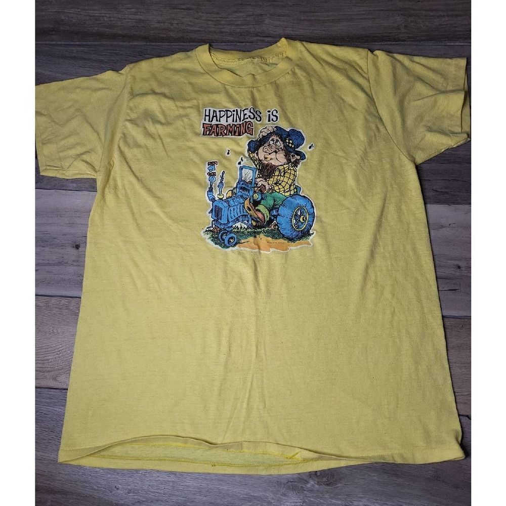 Vintage Single Stitch Womens Happiness is Fatming T-Shirt MD - Picture 1 of 3